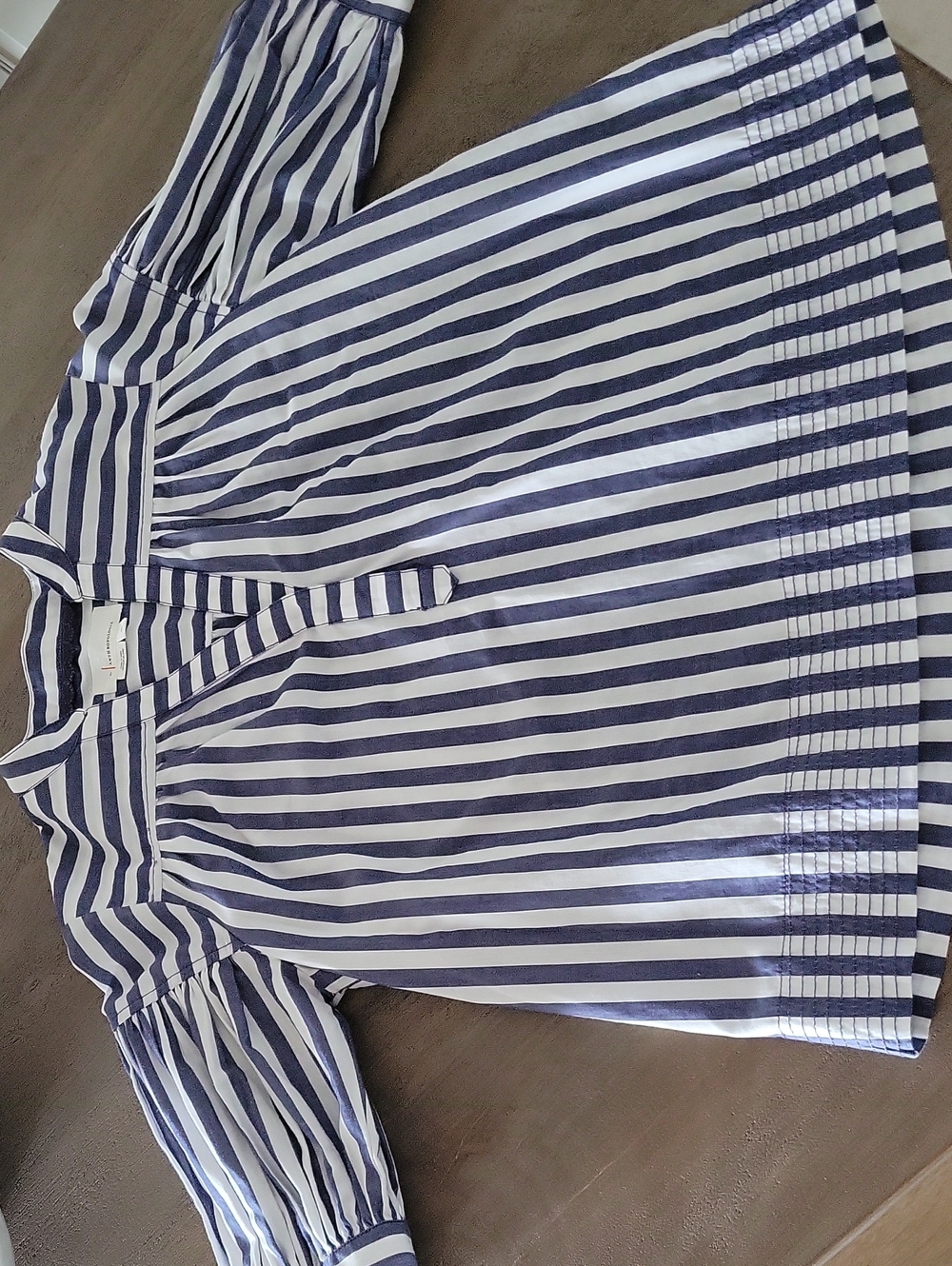 Anthropologie Navy and White Striped V-Neck Blouse